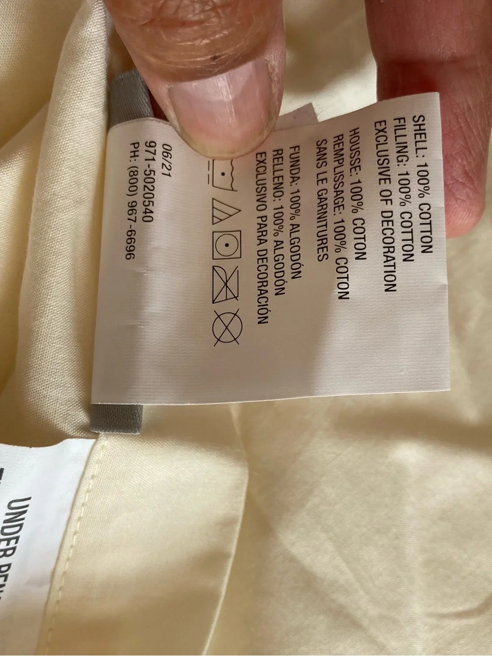 Crate & Barrel Cream Quilted Pillow Sham with Orange Floral Appliqué Standard